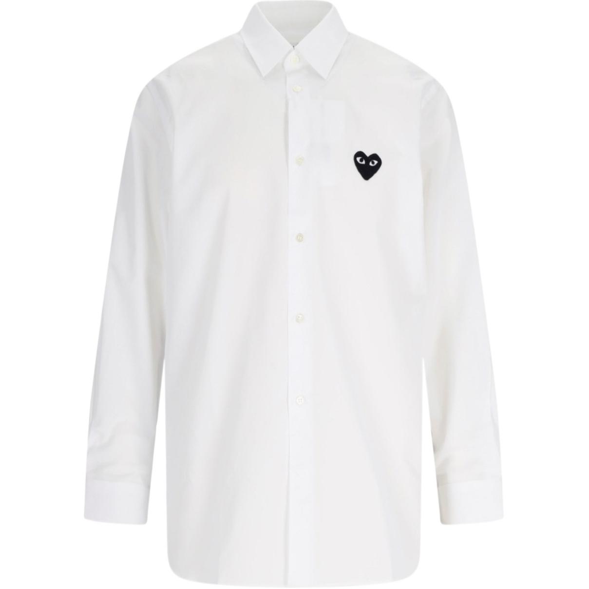 CDG Play Graphic Printed Button-Up Shirt White Long Sleeve AX-B004-051-2