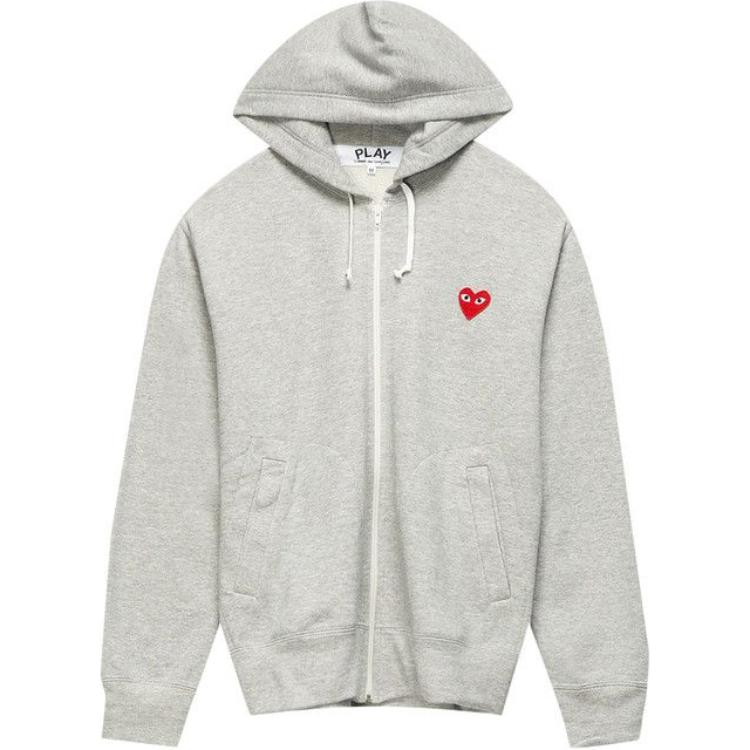 CDG Play Heart Logo Hoodie Zip-Up Jacket Grey P1T250-1