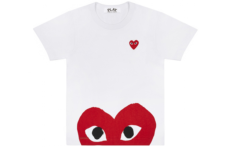 CDG Play Heart Logo White Crewneck T-Shirt . AZ-T034-051-1