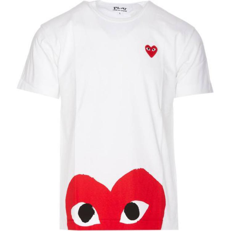 CDG Play Heart Print Crewneck Short Sleeve T-Shirt White AX-T034-051-1