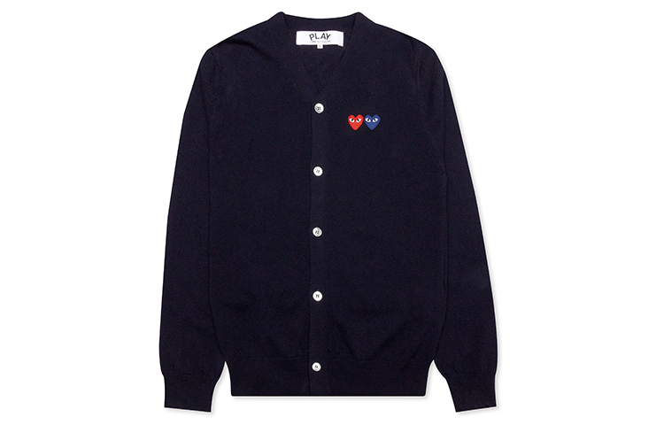 CDG Play Navy V-Neck Double Heart Cardigan Sweater AZ-N058-051-2