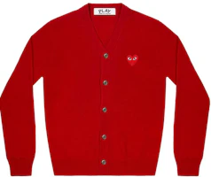 CDG Play Red Heart Embroidered Button-Up V-Neck Cardigan for Men. P1N080 CDG Play Red Heart Embroidered Button-Up V-Neck Cardigan for Men. P1N080