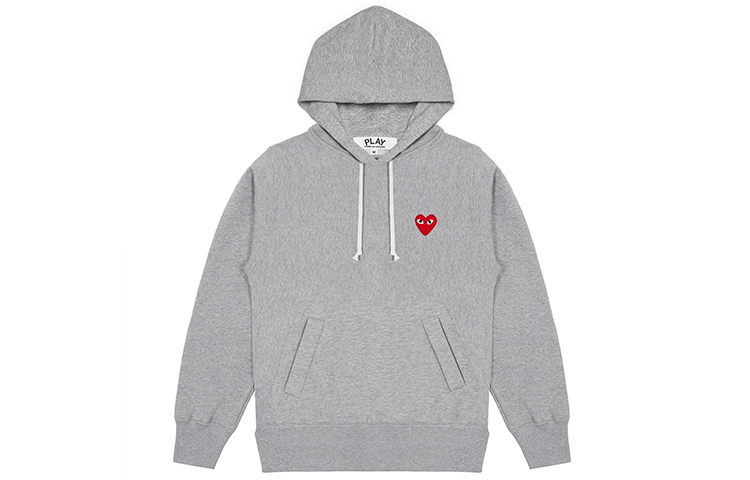 CDG Play Red Heart Logo Hoodie Gray Menswear by Comme des Garçons. AZ-T170-051-1