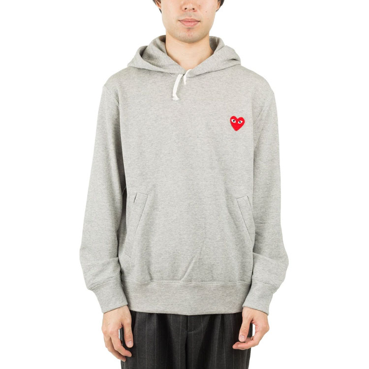 Lookbook CDG Play Red Heart Logo Hoodie Gray Menswear by Comme des Garçons. AZ-T170-051-1