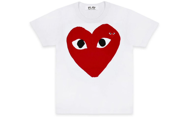 CDG Play Red Heart Logo T-Shirt White Mens AZ-T026-051-1