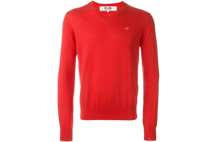 CDG Play Red Pullover Hoodie with Heart Logo Embroidery for Men. P1-N05-2