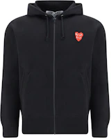 CDG Play Solid Black Zip-Up Hoodie with Logo Print for Men. AX-T294-051-1 CDG Play Solid Black Zip-Up Hoodie with Logo Print for Men. AX-T294-051-1