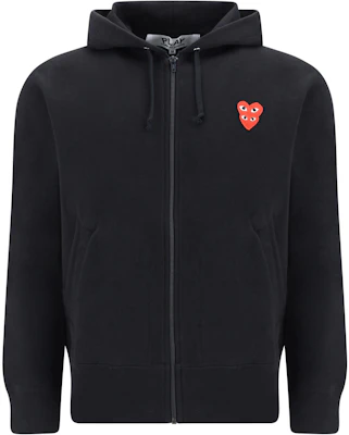 CDGプレイ メンズ ロゴ入りブラックジップアップフーディー AX-T294-051-1 Buy CDGプレイ メンズ ロゴ入りブラックジップアップフーディー AX-T294-051-1