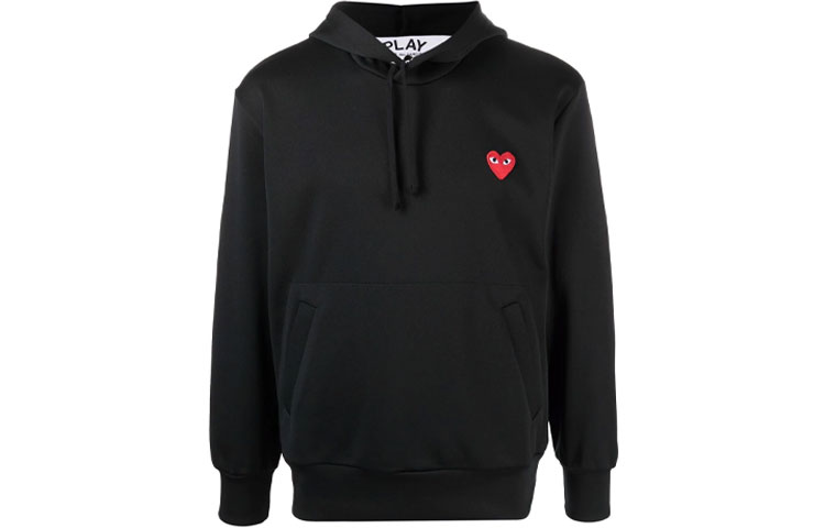 CDG Play SS21 Black Hoodie with Iconic Heart Print. P1T174