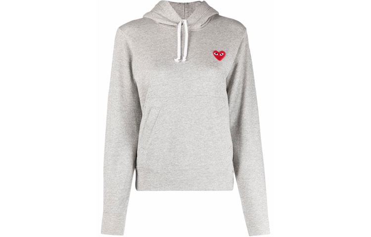 CDG Play SS21 Gray Unisex Hoodie with Elastic Cuffs and Drawstring. P1T169-1