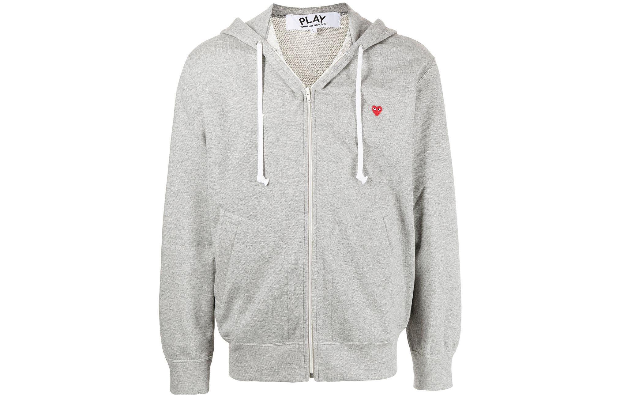 CDG Play SS22 Grey Hoodie with Heart Patch Zip-Up P1-T312-1