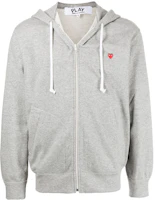 CDG Play SS22 Grey Hoodie with Heart Patch Zip-Up P1-T312-1 CDG Play SS22 Grey Hoodie with Heart Patch Zip-Up P1-T312-1