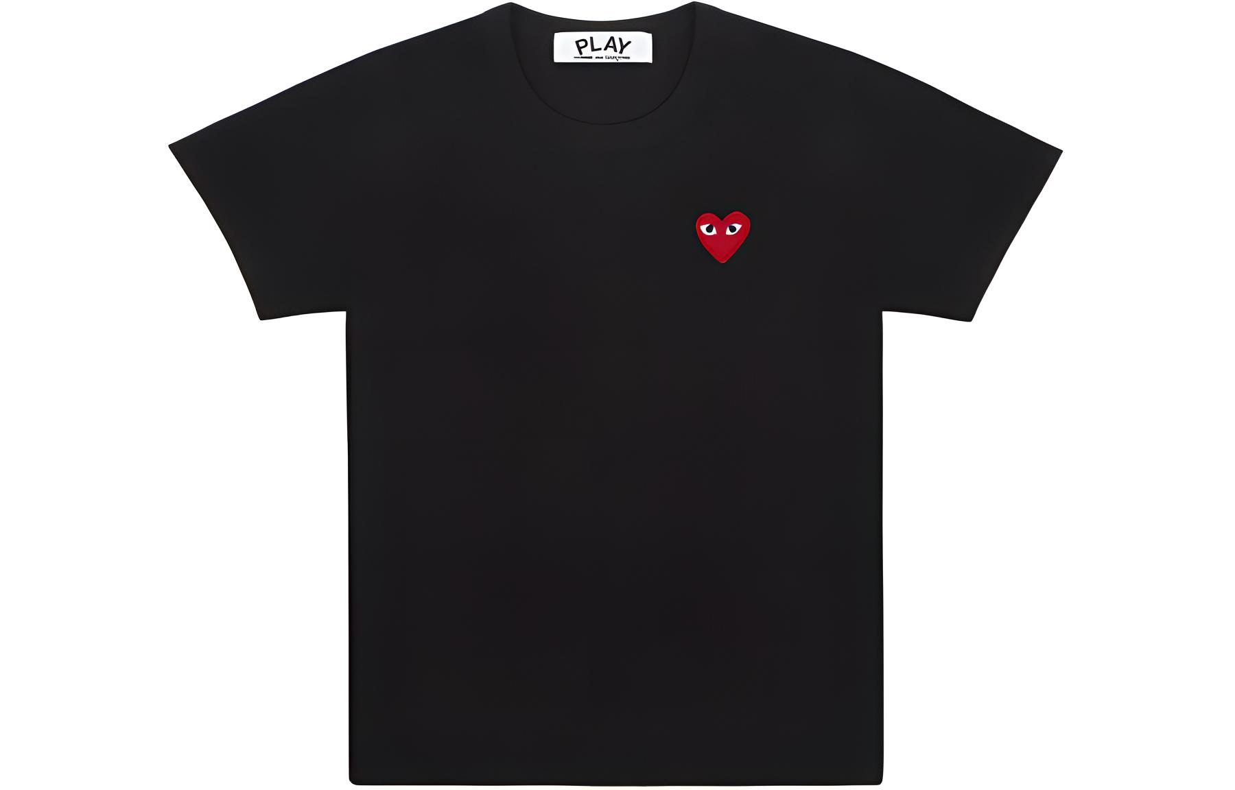 CDG Play SS24 Black Heart Embroidered Unisex Casual Crewneck T-Shirt AX-T108-051-BLACK