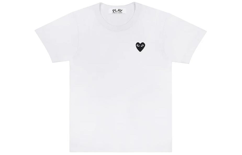 CDG Play SS24 Black Heart Embroidered Unisex White T-Shirt. AX-T064-051-WHITE