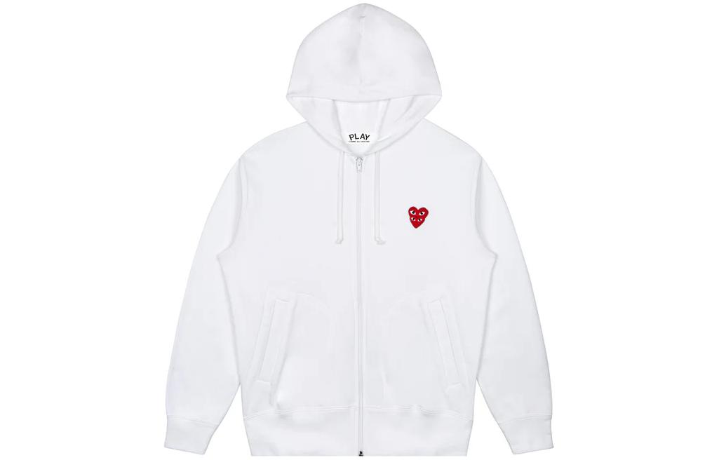 CDG Play SS24 Double Red Heart Hoodie Zip-Up Unisex White AX-T294-051-WHITE