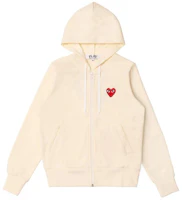 CDG Play SS24 Ivory Hoodie with Red Heart Logo and Kangaroo Pocket Unisex. AX-T172-051-IVORY CDG Play SS24 Ivory Hoodie with Red Heart Logo and Kangaroo Pocket Unisex. AX-T172-051-IVORY