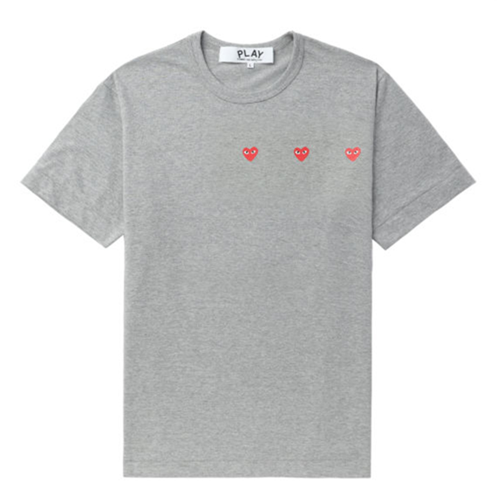 CDG Play SS24 Multi-Heart Graphic Unisex Grey Crewneck Tee AX-T337-051-TOP GRAY
