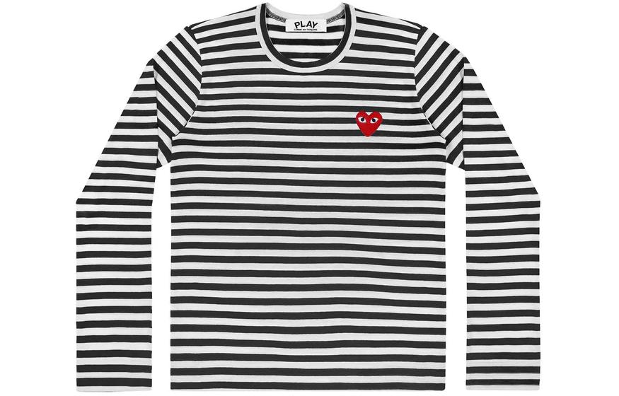 CDG Play SS24 Striped Heart Long-Sleeve Tee Unisex Black AX-T164-051-BLACK WHITE