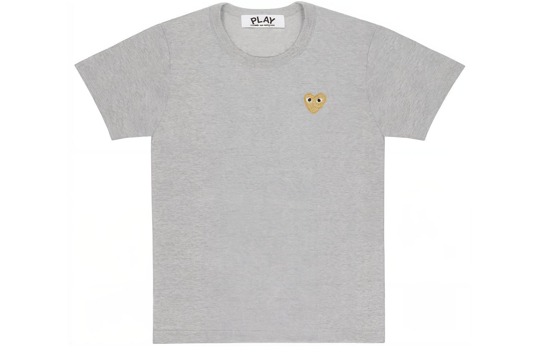 CDG Play SS24 Yellow Heart Grey Unisex Crewneck T-Shirt. AX-T216-051-TOP GRAY