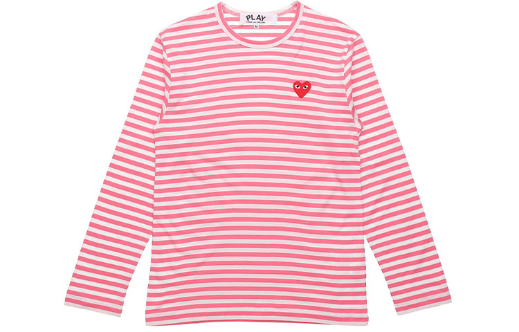CDG Play Striped Heart T-shirt Pink . AZ-T278-051-3