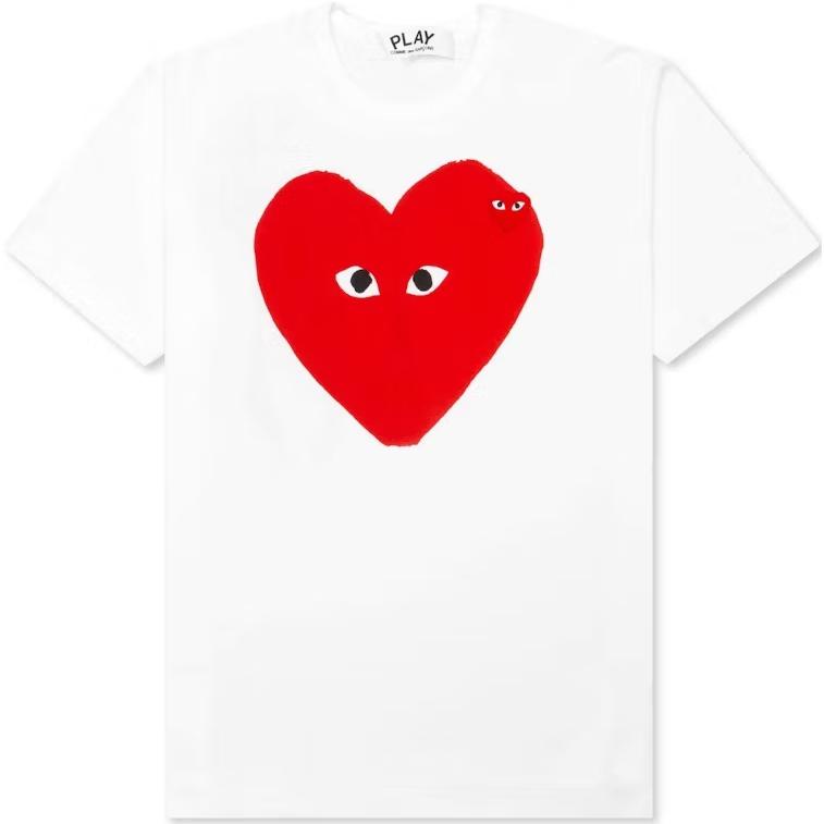 CDG Play White Heart Logo Crewneck T-Shirt Casual Wear AX-T220-051-1