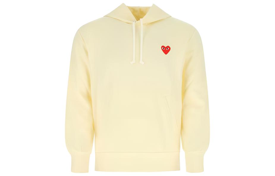 CDG Play Yellow Long Sleeve Sweatshirt with Solid Logo Patch (). P1T174IVORY