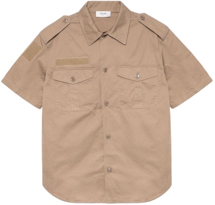 CELINE Beige Short Sleeve Shirt with Patch Pocket and Velcro Closure 2C881219I-02BG Order CELINE Beige Short Sleeve Shirt with Patch Pocket and Velcro Closure 2C881219I-02BG