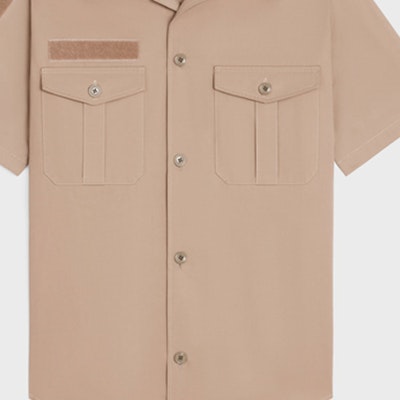 CELINE Beige Short Sleeve Shirt with Patch Pocket and Velcro Closure 2C881219I-02BG Purchase CELINE Beige Short Sleeve Shirt with Patch Pocket and Velcro Closure 2C881219I-02BG