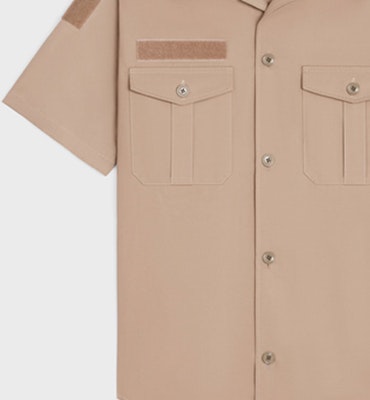CELINE Beige Short Sleeve Shirt with Patch Pocket and Velcro Closure 2C881219I-02BG Details for CELINE Beige Short Sleeve Shirt with Patch Pocket and Velcro Closure 2C881219I-02BG