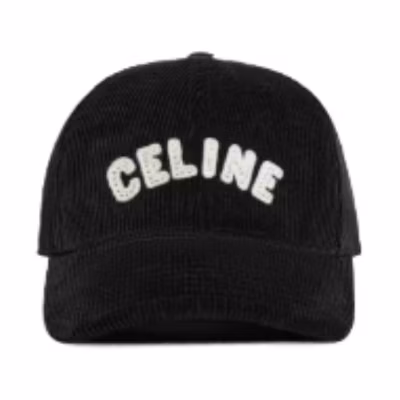 CELINE Black Cotton Cap with Embroidered Patch Design 2AUX3580W38NO