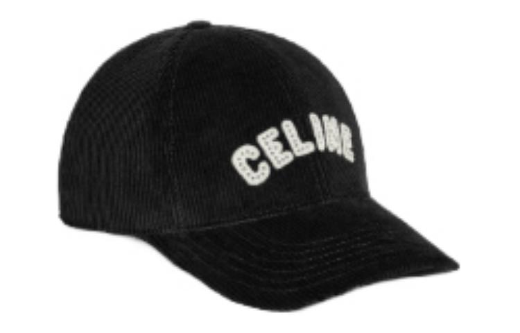 Shop CELINE  Black Cotton Cap with Embroidered Patch Design 2AUX3580W38NO