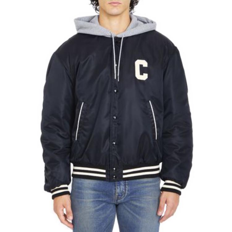 Shop CELINE  Black Denim Jacket with Hood and Logo. 2W15A227R-38NO