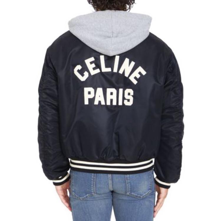 Purchase CELINE  Black Denim Jacket with Hood and Logo. 2W15A227R-38NO