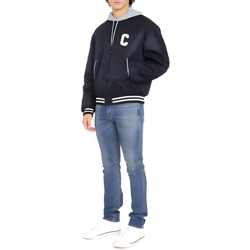 Details for CELINE  Black Denim Jacket with Hood and Logo. 2W15A227R-38NO