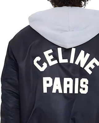 CELINE Black Denim Jacket with Hood and Logo. 2W15A227R-38NO Sizing CELINE Black Denim Jacket with Hood and Logo. 2W15A227R-38NO