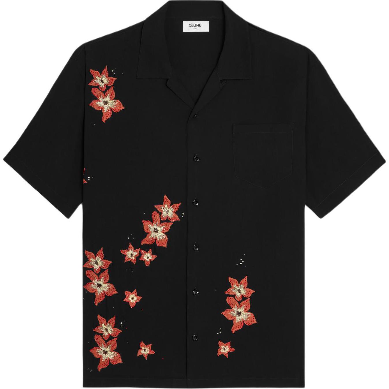 CELINE  Black Floral Print Button-Up Loose Fit Long Sleeve Shirt 2C70B852C-38NO