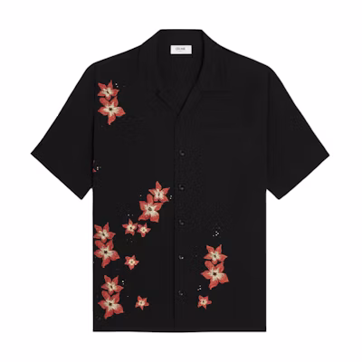 CELINE Black Floral Print Button-Up Loose Fit Long Sleeve Shirt 2C70B852C-38NO
