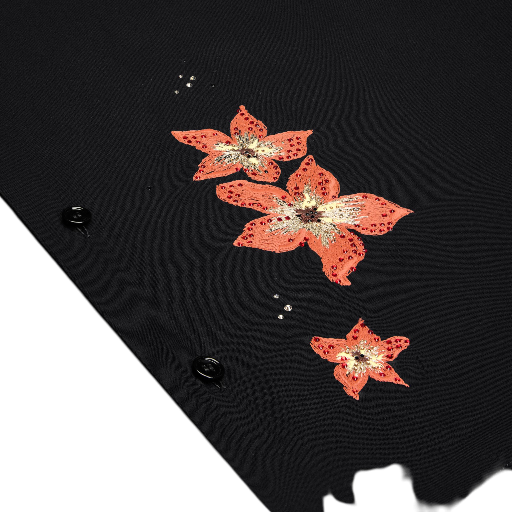 Shop CELINE  Black Floral Print Button-Up Loose Fit Long Sleeve Shirt 2C70B852C-38NO