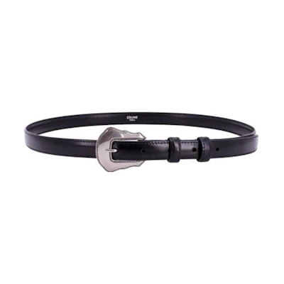CELINE Black Leather Belt Solid Design 2cm Wide. 45BFZ3A0138KI