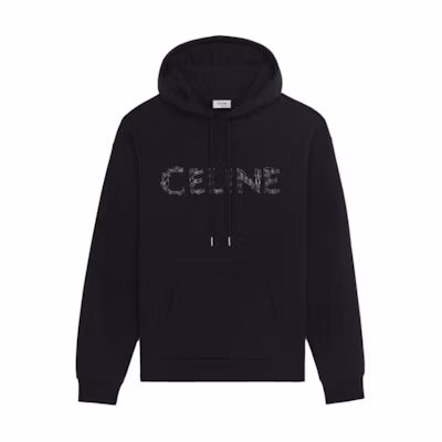 CELINE Black Logo Embroidered Oversized Hoodie with Drawstrings. 2Y697670Q-38NO