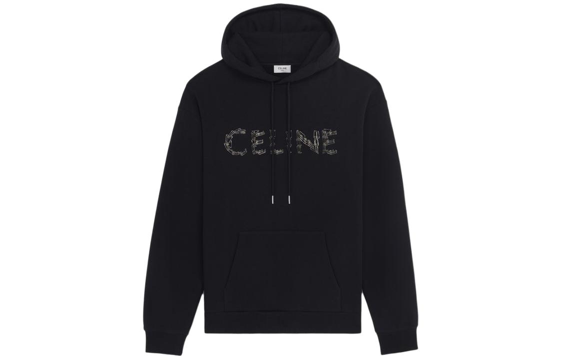 CELINE  Black Logo Embroidered Oversized Hoodie with Drawstrings. 2Y697670Q-38NO 圖 2