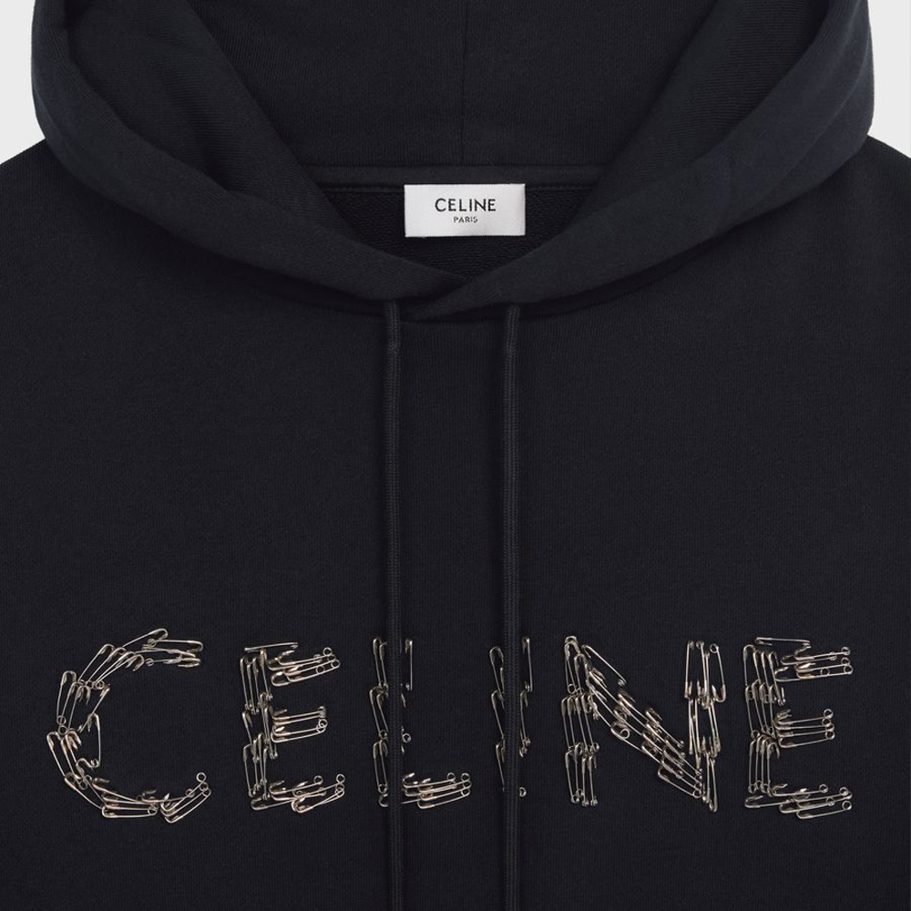 CELINE  Black Logo Embroidered Oversized Hoodie with Drawstrings. 2Y697670Q-38NO 圖 4