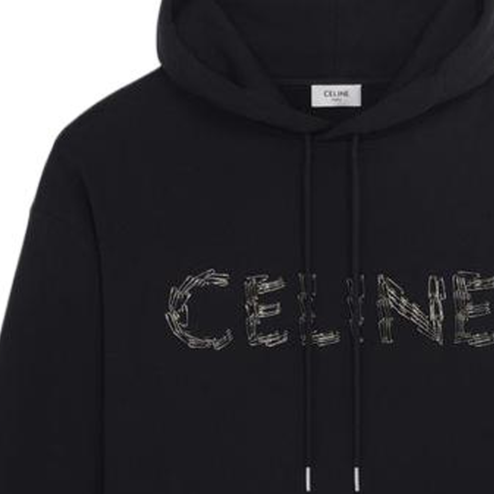 CELINE  Black Logo Embroidered Oversized Hoodie with Drawstrings. 2Y697670Q-38NO 圖 5