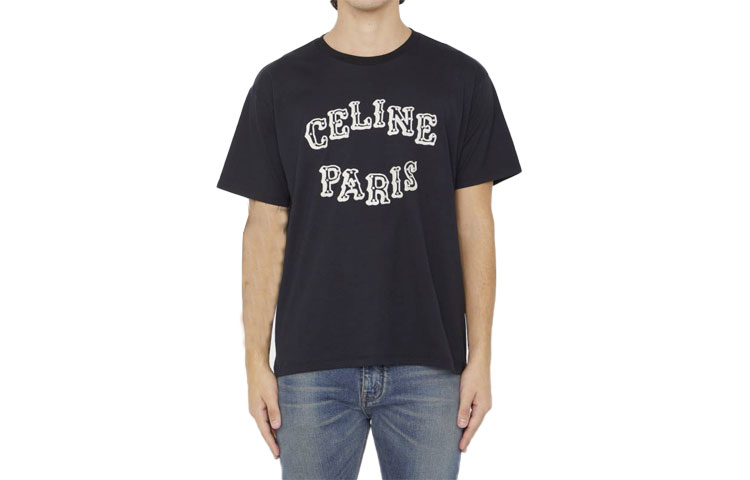 CELINE  Black Logo Print Casual Round Neck T-Shirt 2X24J671Q-38XC