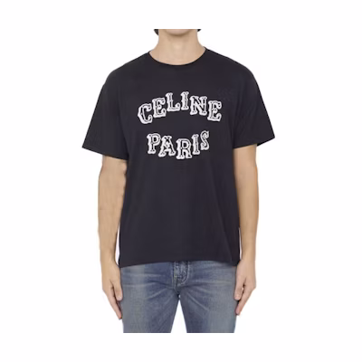CELINE Black Logo Print Casual Round Neck T-Shirt 2X24J671Q-38XC