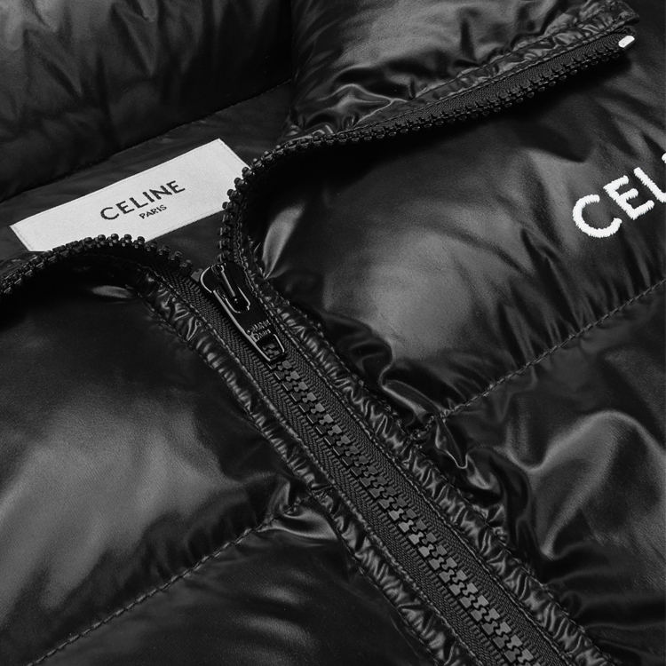 Shop CELINE  Black Logo Print Loose-Fit Puffer Jacket. 2W31A595K-38NO