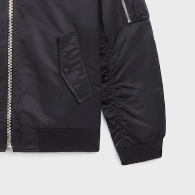 CELINE Jaket Longgar Hitam Logo Print Lengan Panjang Outerwear 2W426889O-38NO Sizing CELINE Jaket Longgar Hitam Logo Print Lengan Panjang Outerwear 2W426889O-38NO