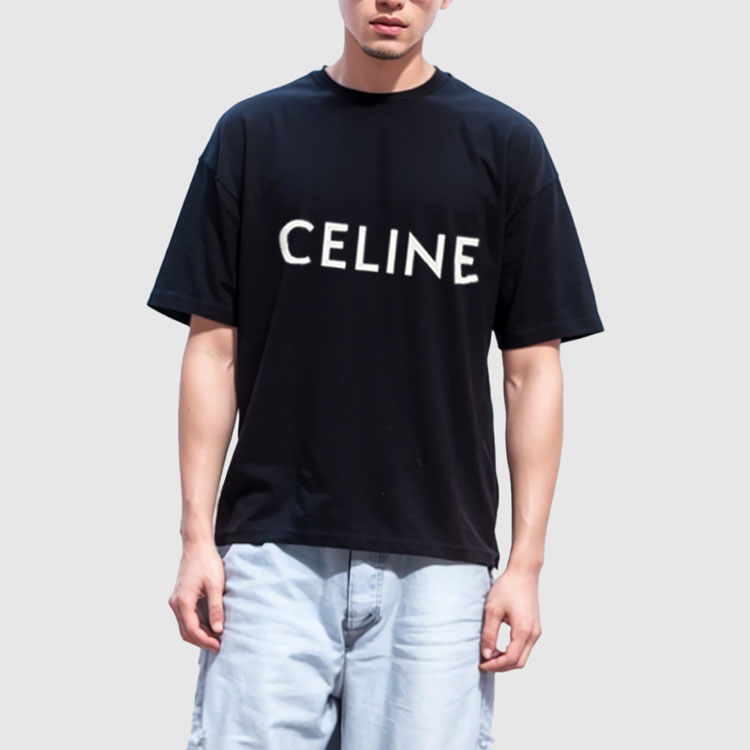 Sizing CELINE  Black Pure Color Logo Print Short Sleeve T-Shirt. 2X681671Q-38AW