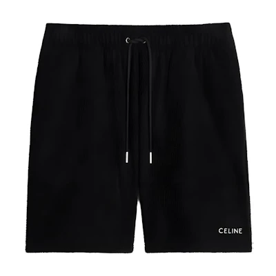 CELINE Black Relaxed Fit Drawstring Shorts with Letter Embroidery. 2Z709372Y-38AW
