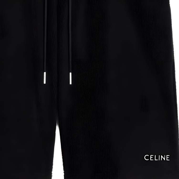 Sizing CELINE  Black Relaxed Fit Drawstring Shorts with Letter Embroidery. 2Z709372Y-38AW